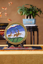 Golden Deer Cloisonné enamel Art — Handmade Tibetan Folk Art, Mineral Pigment Home Decor