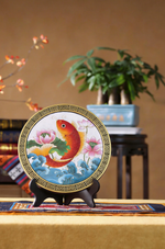 Lotus and Koi Fish Gold Wire Art – Handmade Metal Thread Wall Sculpture, Asian Zen Decor, Tibetan Symbolism Gift