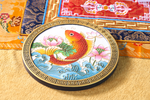 Lotus and Koi Fish Gold Wire Art – Handmade Metal Thread Wall Sculpture, Asian Zen Decor, Tibetan Symbolism Gift