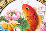 Lotus and Koi Fish Gold Wire Art – Handmade Metal Thread Wall Sculpture, Asian Zen Decor, Tibetan Symbolism Gift