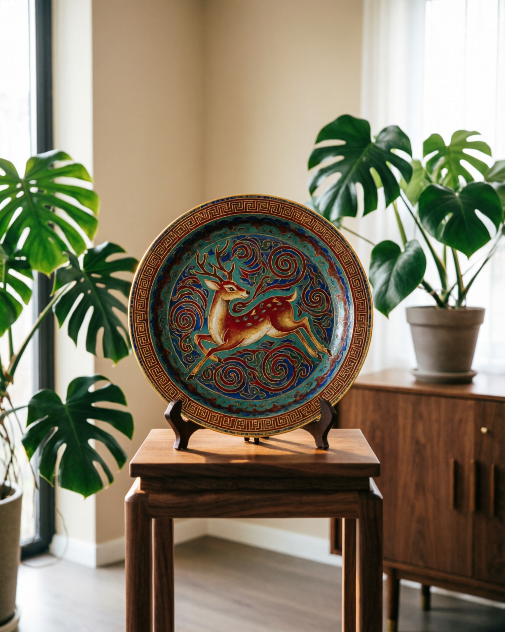 Cloisonne plate in modern living room