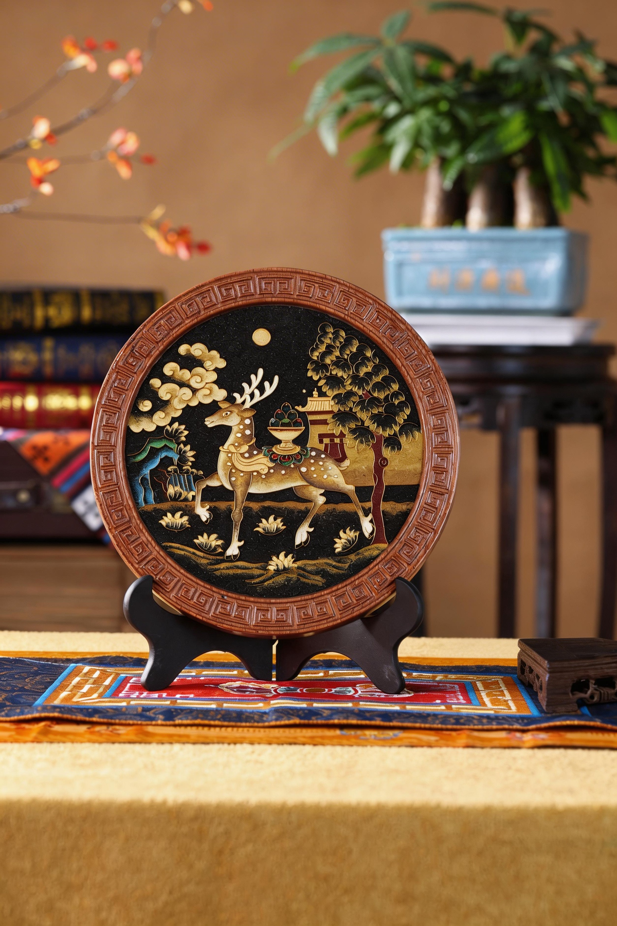 Lucky Deer Wall Decor, Tibetan Buddhist Symbol of Longevity and Prosperity, Tibetan Folk Craft