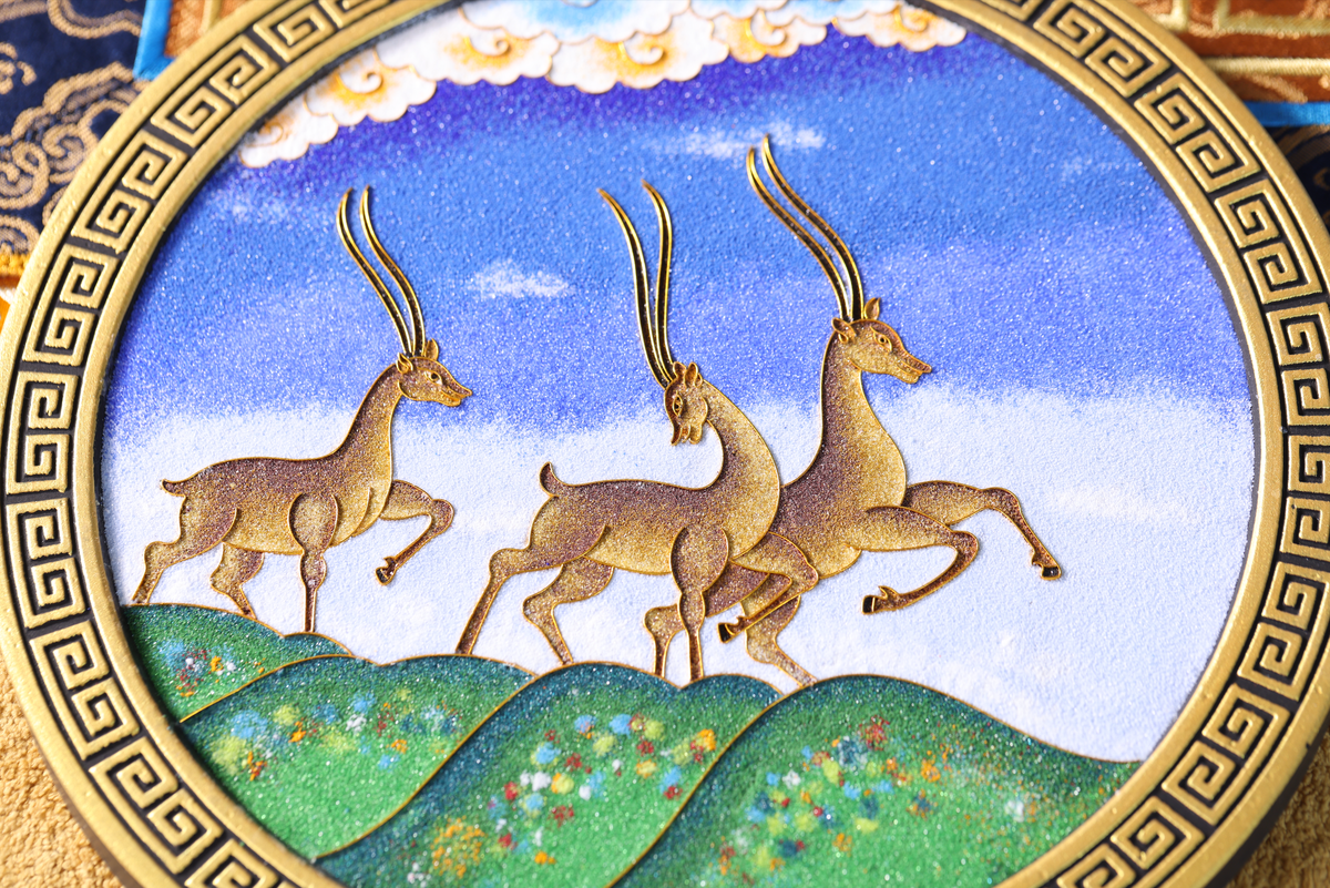 Golden Deer Cloisonné enamel Art — Handmade Tibetan Folk Art, Mineral Pigment Home Decor