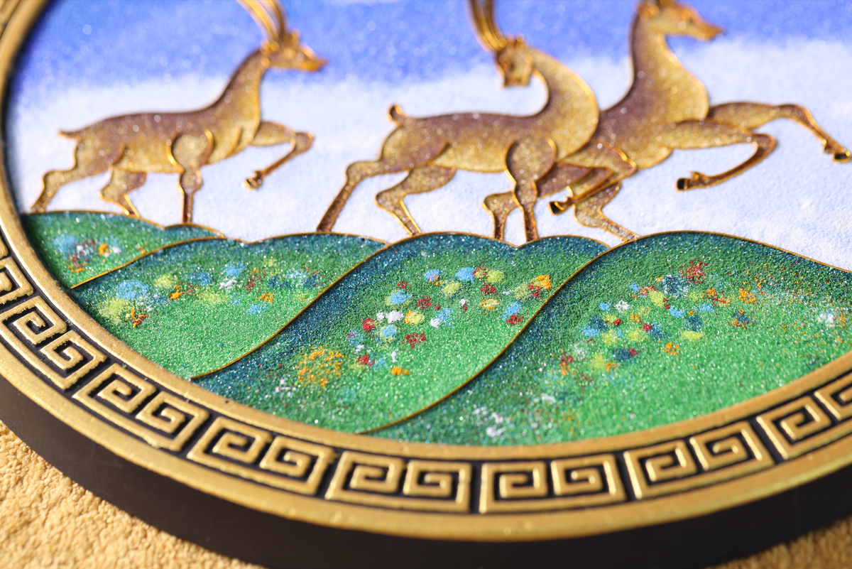 Golden Deer Cloisonné enamel Art — Handmade Tibetan Folk Art, Mineral Pigment Home Decor