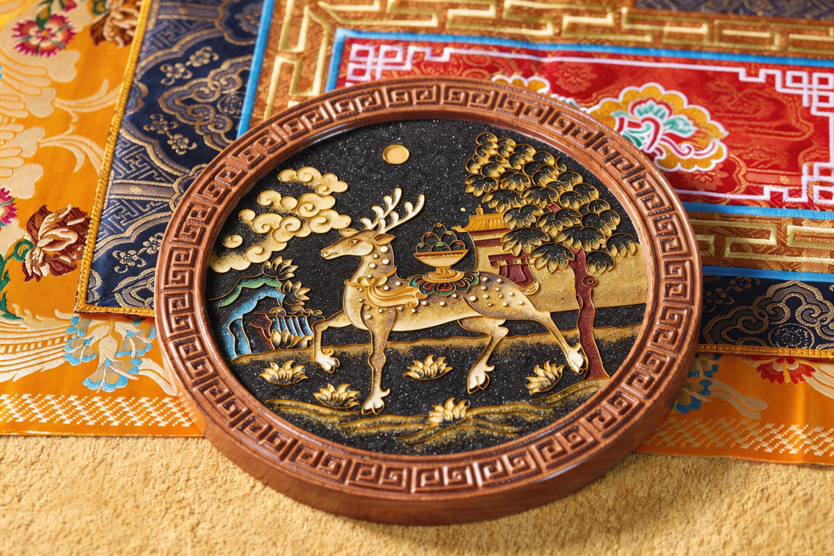 Lucky Deer Wall Decor, Tibetan Buddhist Symbol of Longevity and Prosperity, Tibetan Folk Craft