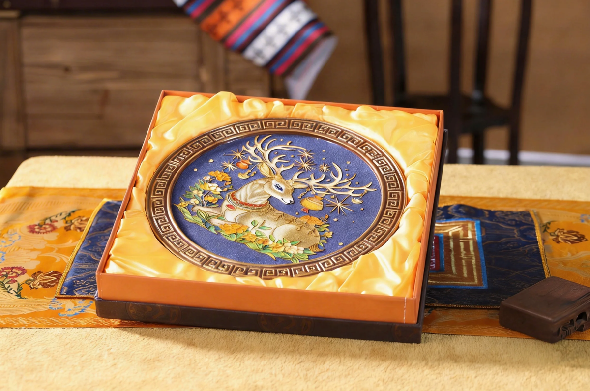 Lucky Deer Wall Decor, Traditional Tibetan Cloisonné Enamel Art, Tibetan Buddhist Symbol of Longevity and Prosperity