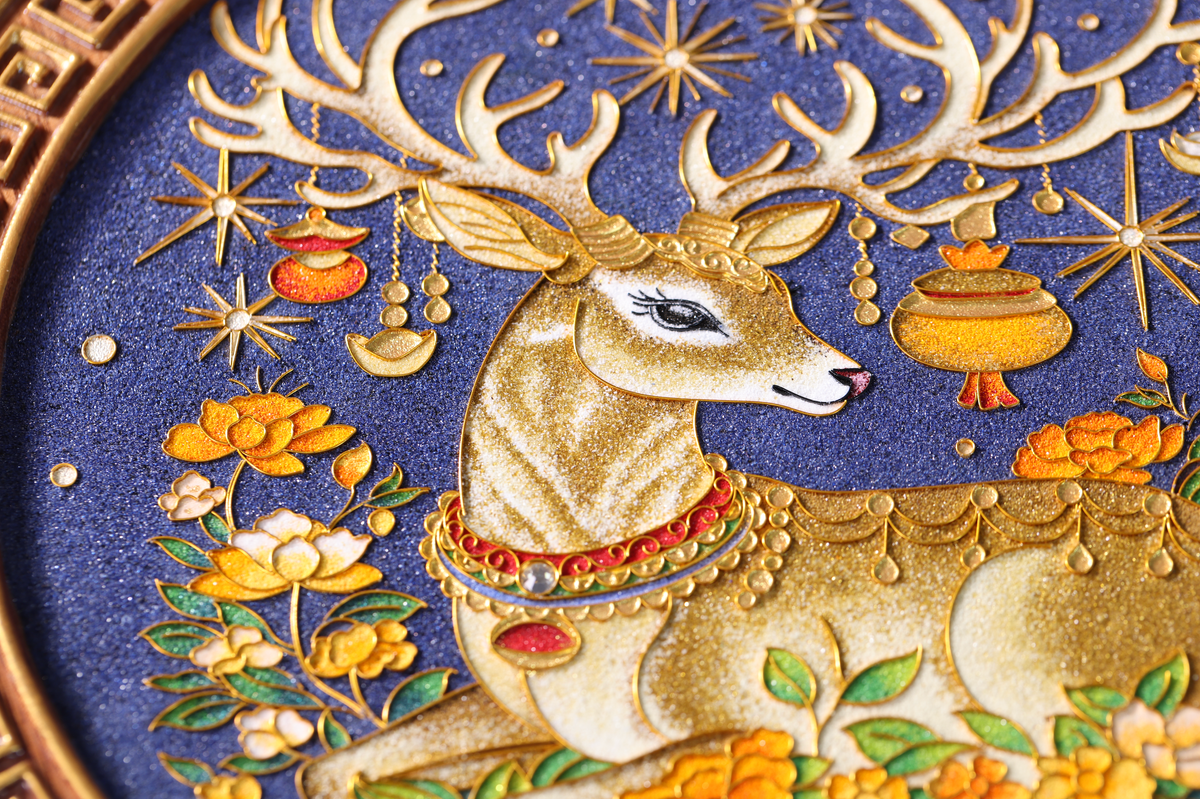 Lucky Deer Wall Decor, Traditional Tibetan Cloisonné Enamel Art, Tibetan Buddhist Symbol of Longevity and Prosperity