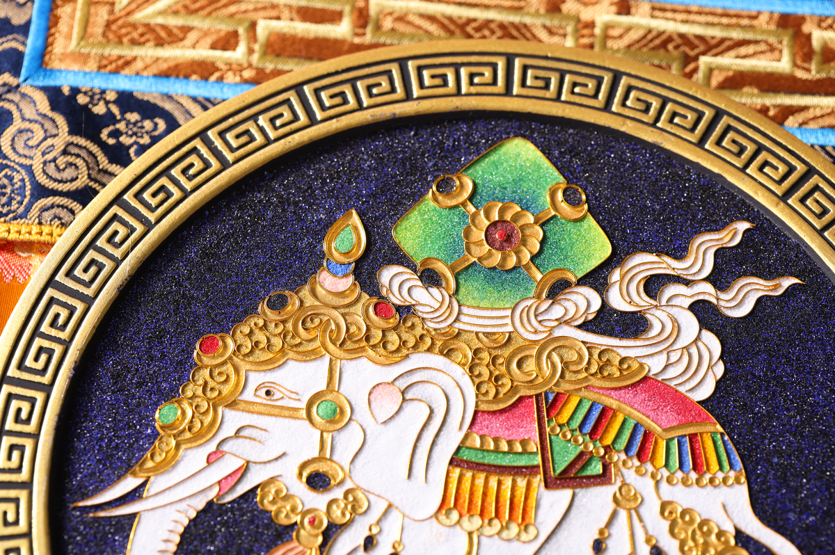 Treasure Elephant – Auspicious Wealth Symbol, Handmade Metal Thread Wall Sculpture, Asian Feng Shui Decor