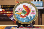Lotus and Koi Fish Gold Wire Art – Handmade Metal Thread Wall Sculpture, Asian Zen Decor, Tibetan Symbolism Gift