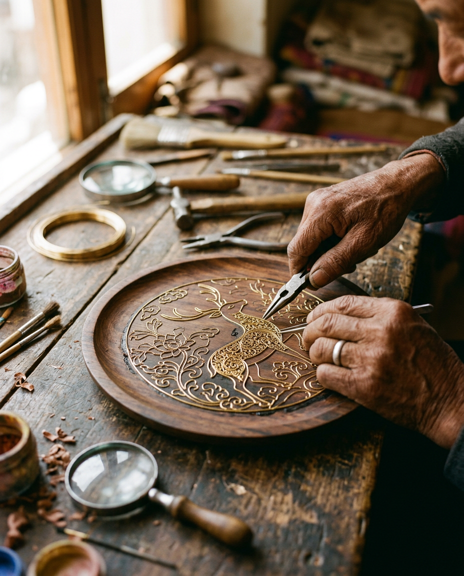 Artisan crafting cloisonne wire painting